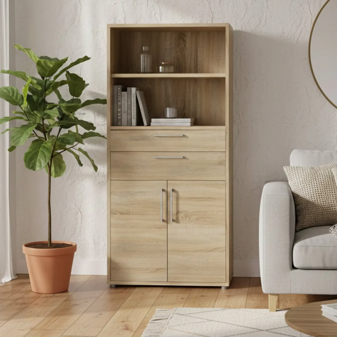 Credenza alta quercia 89x40x185h cm 2 ante e 2 cassetti - Albidona