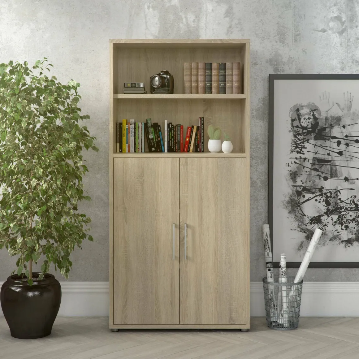 Madie|Credenze > Dmora Credenza alta quercia 89x40x221h cm 2 ante - Valsesia Marrone Quercia