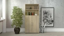 Madie|Credenze > Dmora Credenza alta quercia 89x40x221h cm 2 ante - Valsesia Marrone Quercia