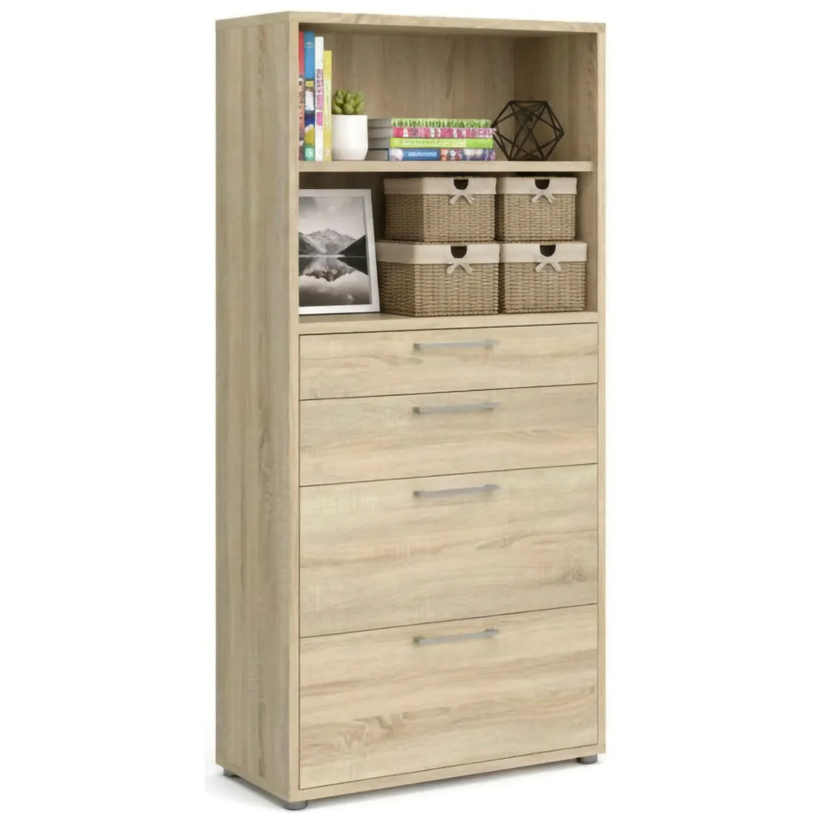 Madie|Credenze > Dmora Credenza alta quercia 89x40x185h cm 4 cassetti - Ciudad Marrone Quercia