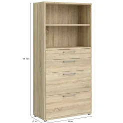 Madie|Credenze > Dmora Credenza alta quercia 89x40x185h cm 4 cassetti - Ciudad Marrone Quercia