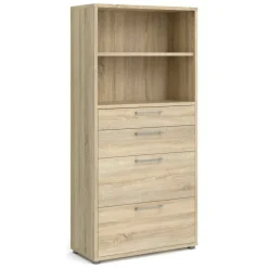 Madie|Credenze > Dmora Credenza alta quercia 89x40x185h cm 4 cassetti - Ciudad Marrone Quercia