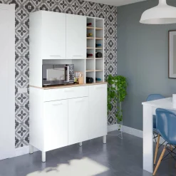 Credenza alta rovere e bianca 108x40x186h cm 5 ante e 1 cassetto - Alima