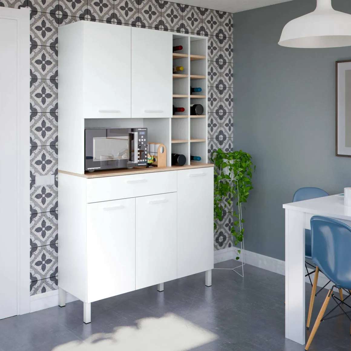 Madie|Credenze > Dmora Credenza alta rovere e bianca 79x34x204h cm 4 ante - Pierre Bianco, Marrone Rovere