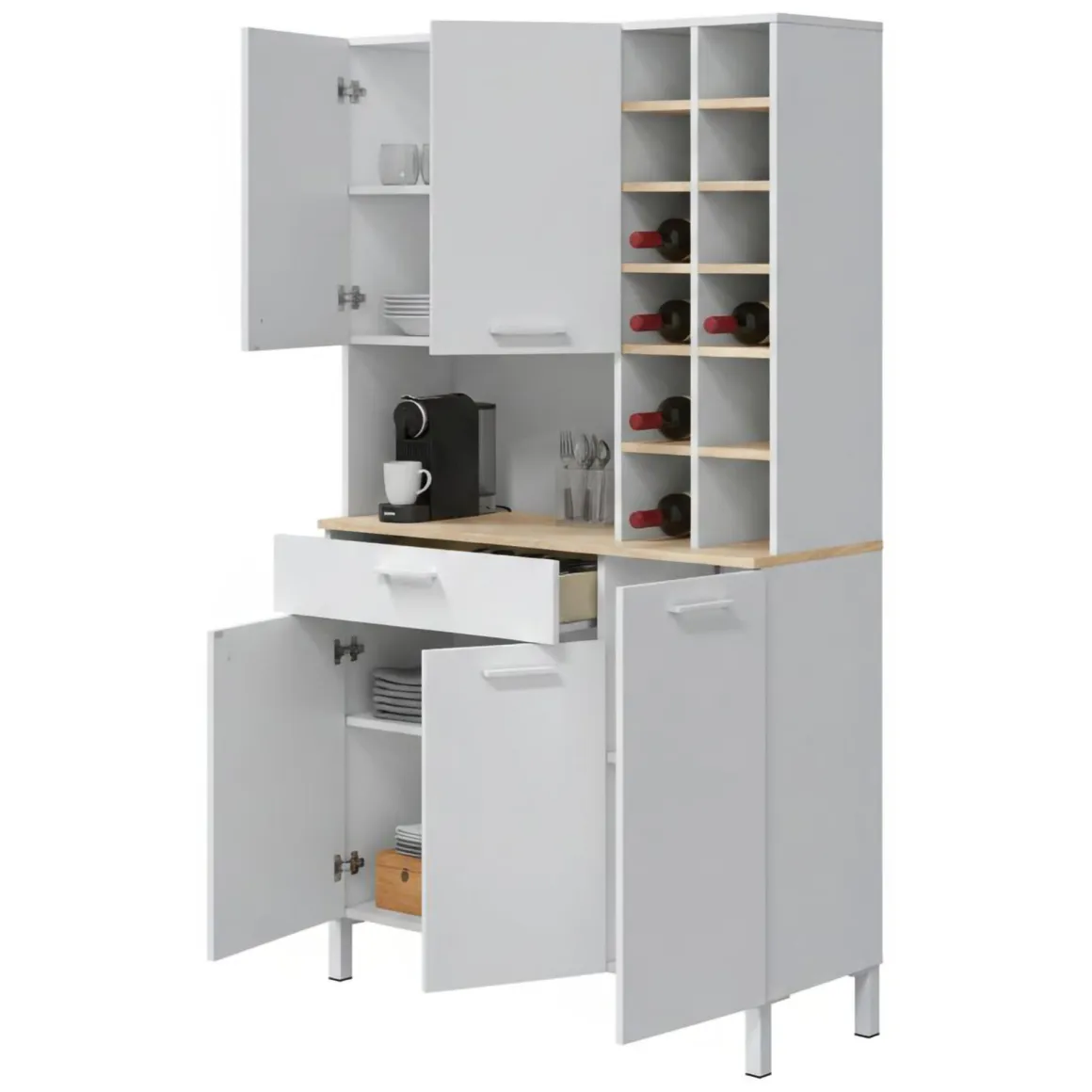 Madie|Credenze > Dmora Credenza alta rovere e bianca 79x34x204h cm 4 ante - Pierre Bianco, Marrone Rovere