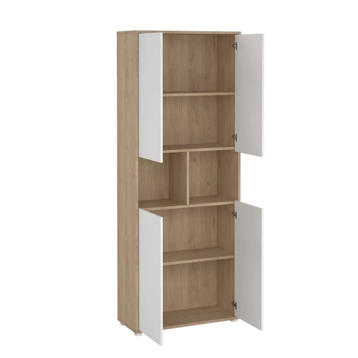 Madie|Credenze > Dmora Credenza alta rovere e bianca 79x34x204h cm 4 ante - Pierre Bianco, Marrone Rovere
