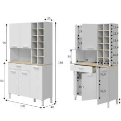 Madie|Credenze > Dmora Credenza alta rovere e bianca 79x34x204h cm 4 ante - Pierre Bianco, Marrone Rovere