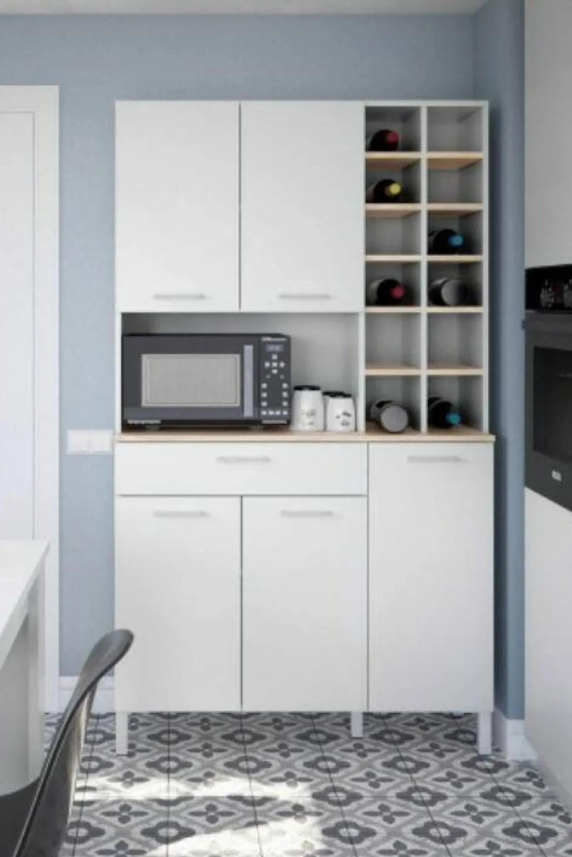 Madie|Credenze > Dmora Credenza alta rovere e bianca 79x34x204h cm 4 ante - Pierre Bianco, Marrone Rovere