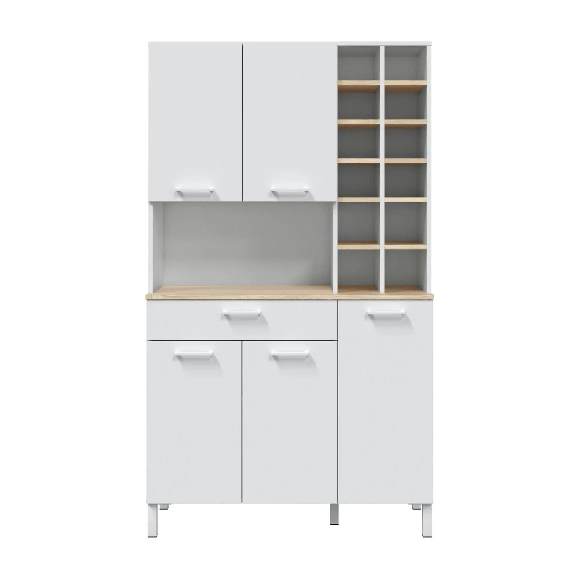 Madie|Credenze > Dmora Credenza alta rovere e bianca 79x34x204h cm 4 ante - Pierre Bianco, Marrone Rovere