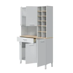 Madie|Credenze > Dmora Credenza alta rovere e bianca 79x34x204h cm 4 ante - Pierre Bianco, Marrone Rovere