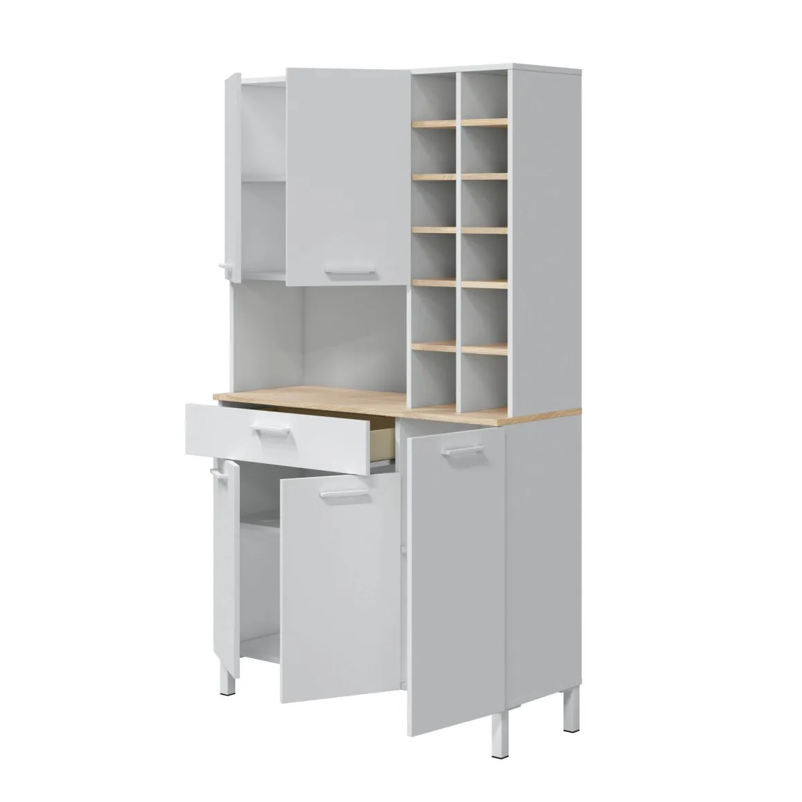 Madie|Credenze > Dmora Credenza alta rovere e bianca 79x34x204h cm 4 ante - Pierre Bianco, Marrone Rovere
