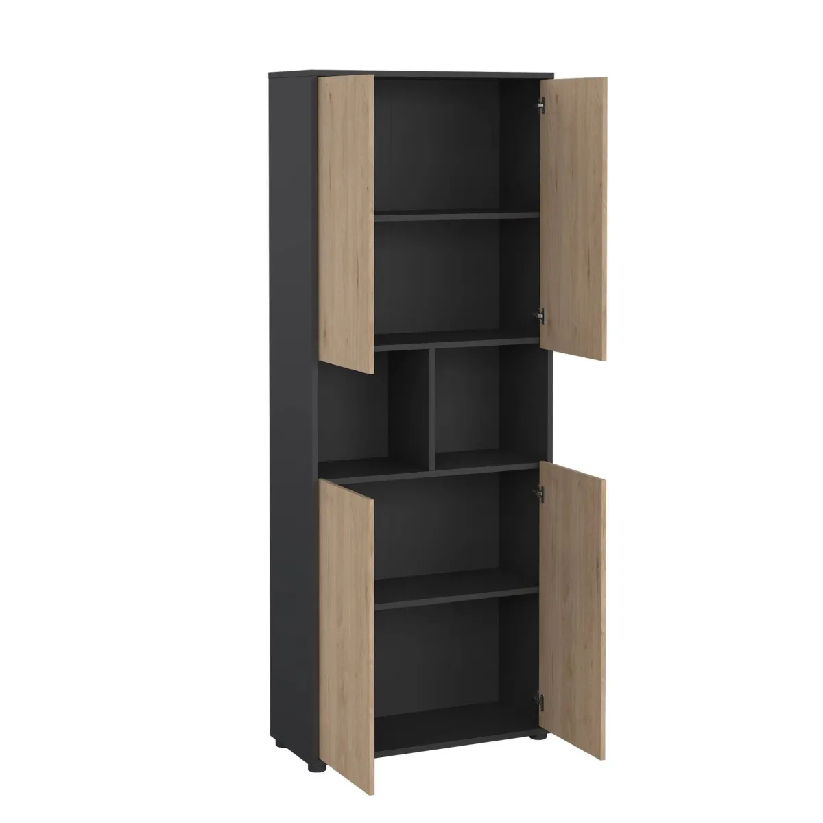 Madie|Credenze > Dmora Credenza alta rovere e grigia 79x34x204h cm 4 ante - Pierre Grigio, Marrone Rovere