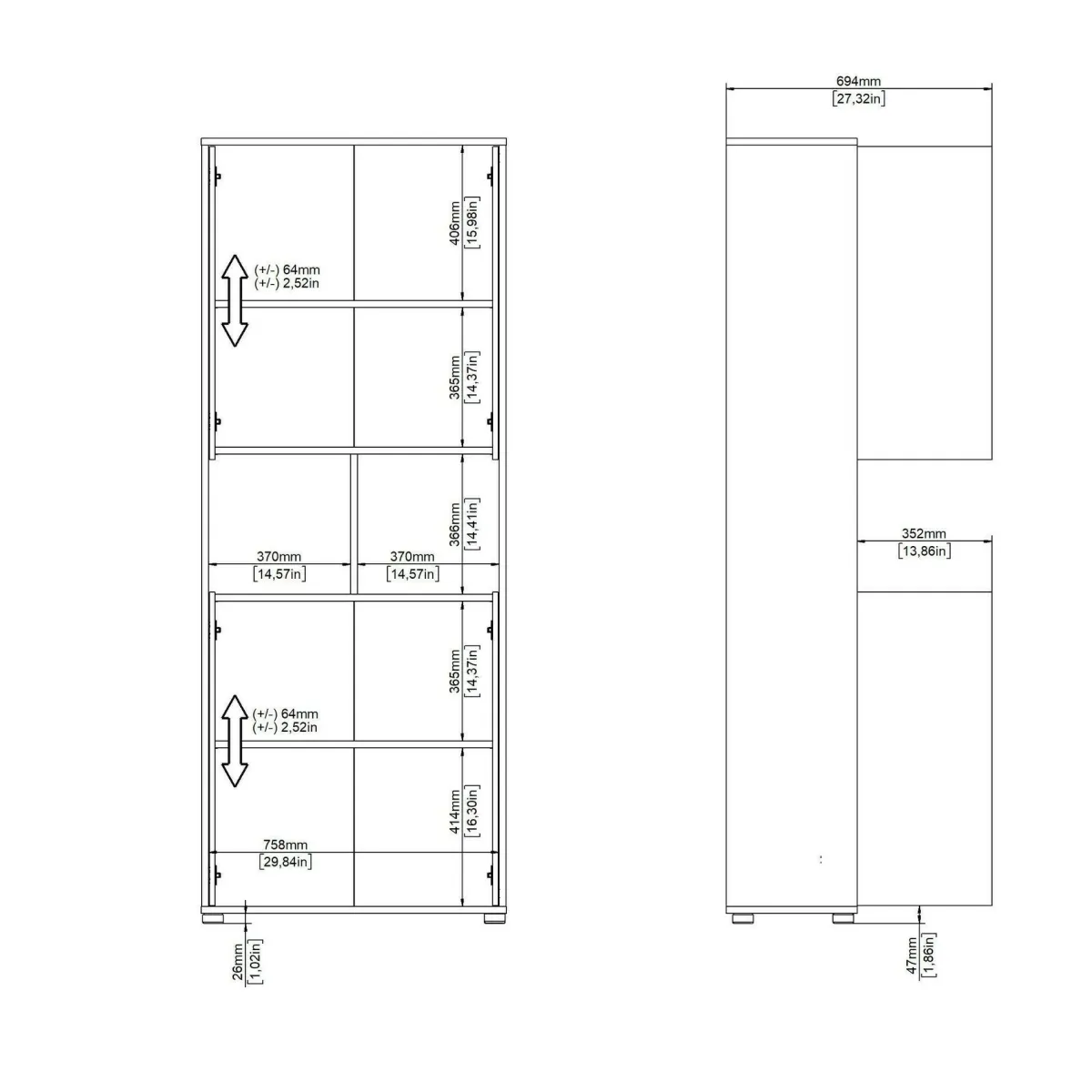 Madie|Credenze > Dmora Credenza alta rovere e grigia 79x34x204h cm 4 ante - Pierre Grigio, Marrone Rovere