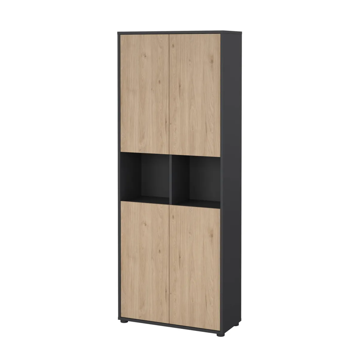 Madie|Credenze > Dmora Credenza alta rovere e grigia 79x34x204h cm 4 ante - Pierre Grigio, Marrone Rovere