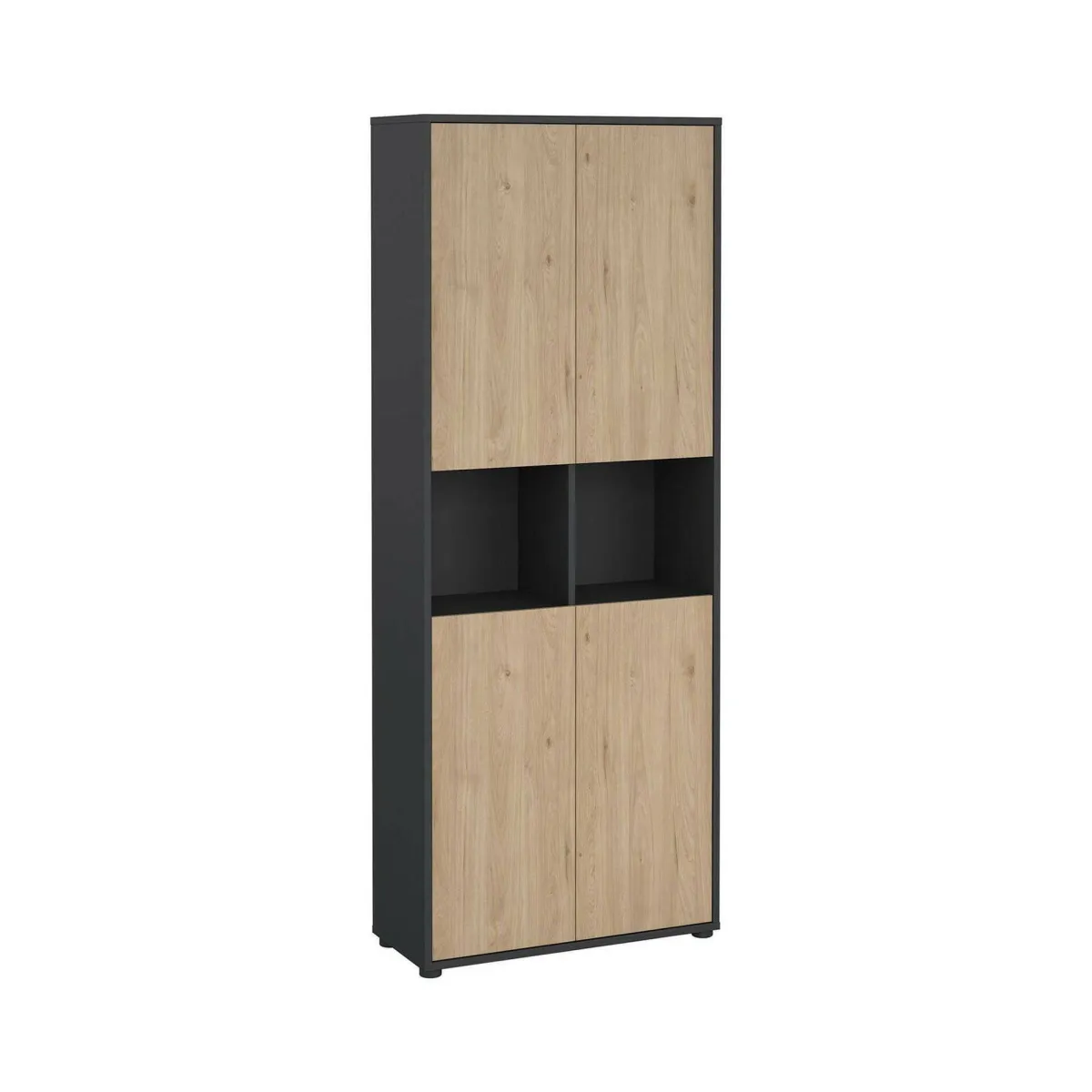 Madie|Credenze > Dmora Credenza alta rovere e grigia 79x34x204h cm 4 ante - Pierre Grigio, Marrone Rovere