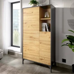 Cucina|Salotto > Dmora Credenza alta rovere nodi e antracite 72x33x143h cm 2 ante - Akilina Nero Antracite, Marrone Rovere Nodi
