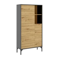 Cucina|Salotto > Dmora Credenza alta rovere nodi e antracite 72x33x143h cm 2 ante - Akilina Nero Antracite, Marrone Rovere Nodi