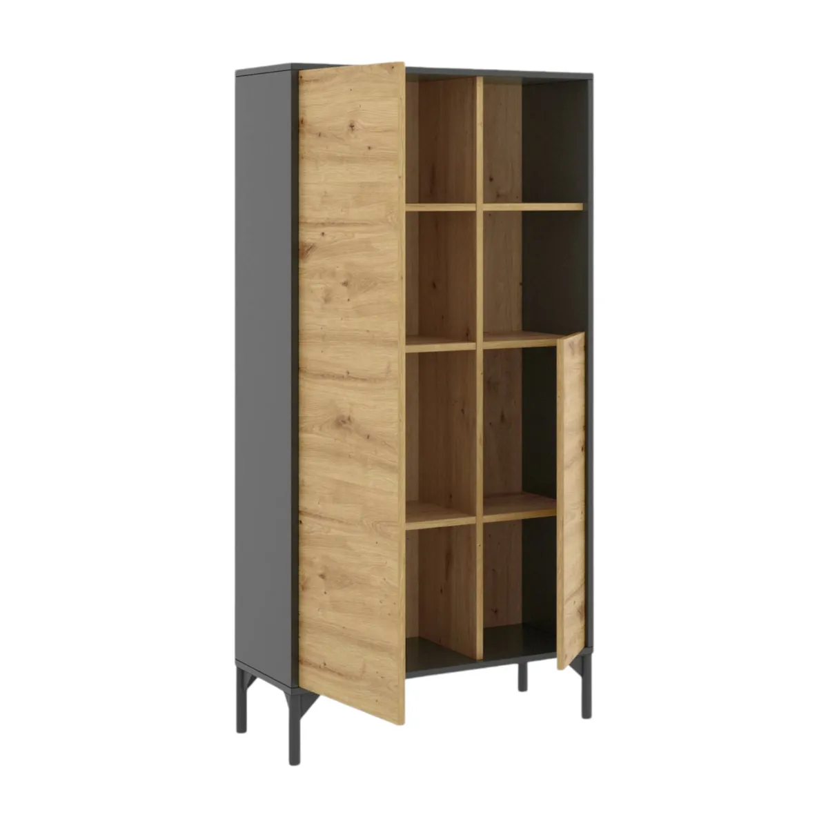 Cucina|Salotto > Dmora Credenza alta rovere nodi e antracite 72x33x143h cm 2 ante - Akilina Nero Antracite, Marrone Rovere Nodi