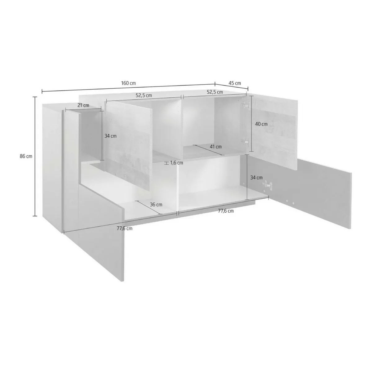 Cucina|Salotto > Dmora Credenza antracite e acero 160x45x86h cm 4 ante - Muscari Marrone Acero, Nero Antracite