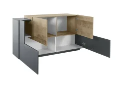 Cucina|Salotto > Dmora Credenza antracite e acero 160x45x86h cm 4 ante - Muscari Marrone Acero, Nero Antracite