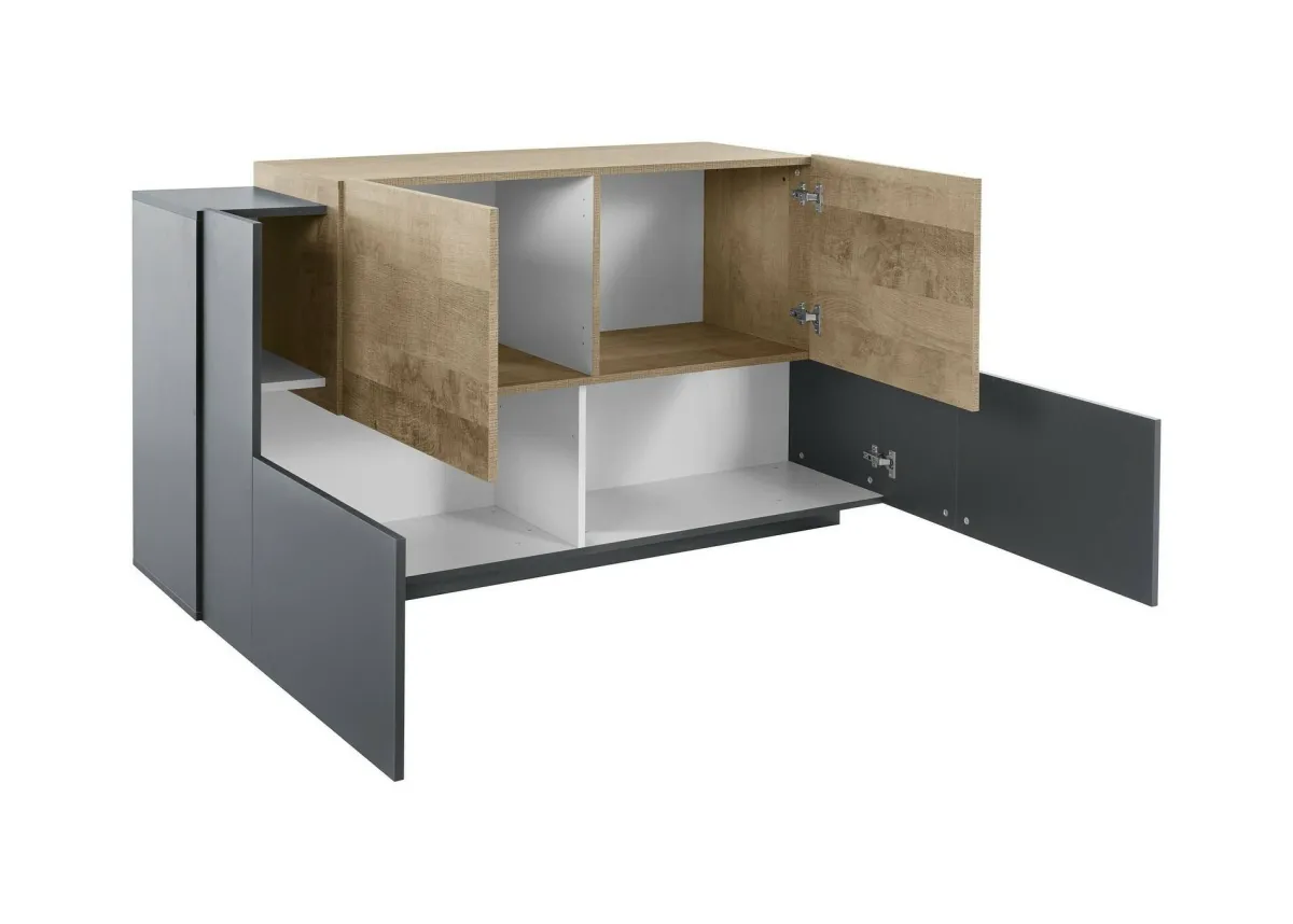 Cucina|Salotto > Dmora Credenza antracite e acero 160x45x86h cm 4 ante - Muscari Marrone Acero, Nero Antracite
