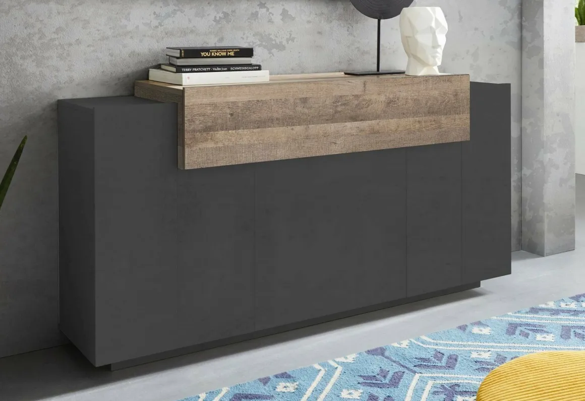 Credenza antracite e acero 160x46x85h cm 4 ante - Aschly