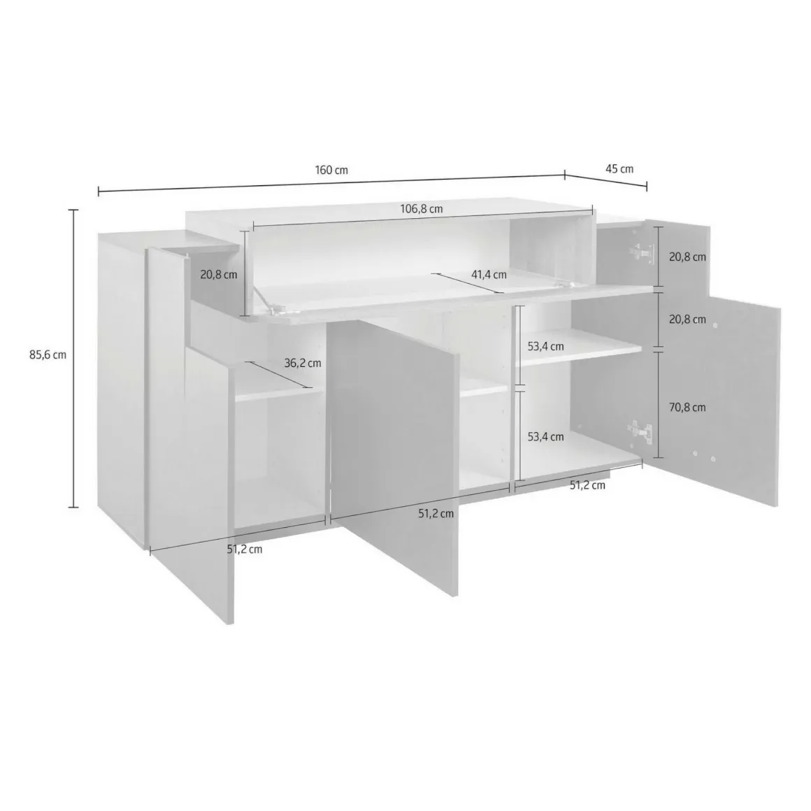 Credenza antracite e acero 160x46x85h cm 4 ante - Aschly