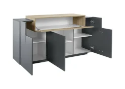 Credenza antracite e acero 160x46x85h cm 4 ante - Aschly