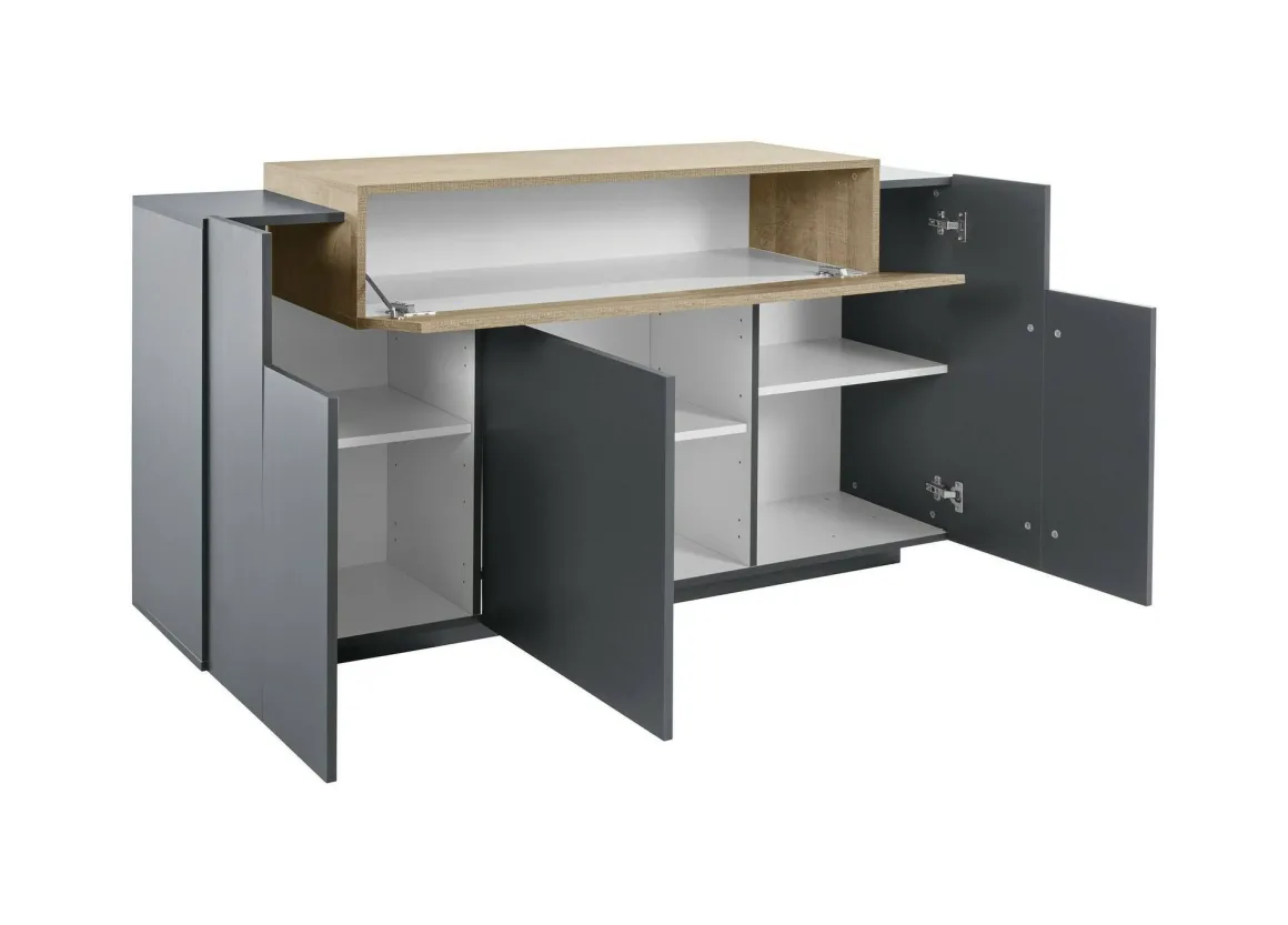 Credenza antracite e acero 160x46x85h cm 4 ante - Aschly