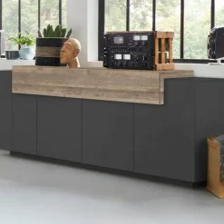 Credenza antracite e acero 220x45x85h cm 5 ante - Discordia