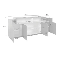 Credenza antracite e acero 220x45x85h cm 5 ante - Discordia