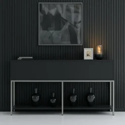 Cucina|Madie > Dmora Credenza antracite e argento 150x30x80h cm 2 ante - Basilia Argento, Nero Antracite
