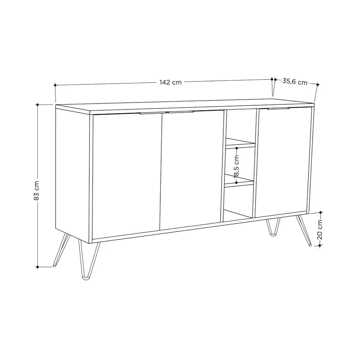 Credenza antracite e beige 142x35x83h cm 3 ante - Alin