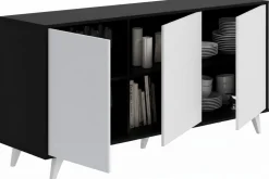 Madie|Credenze > Dmora Credenza antracite e bianca 153x39x72h cm 3 ante - Annina Bianco, Nero Antracite
