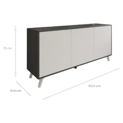 Madie|Credenze > Dmora Credenza antracite e bianca 153x39x72h cm 3 ante - Annina Bianco, Nero Antracite