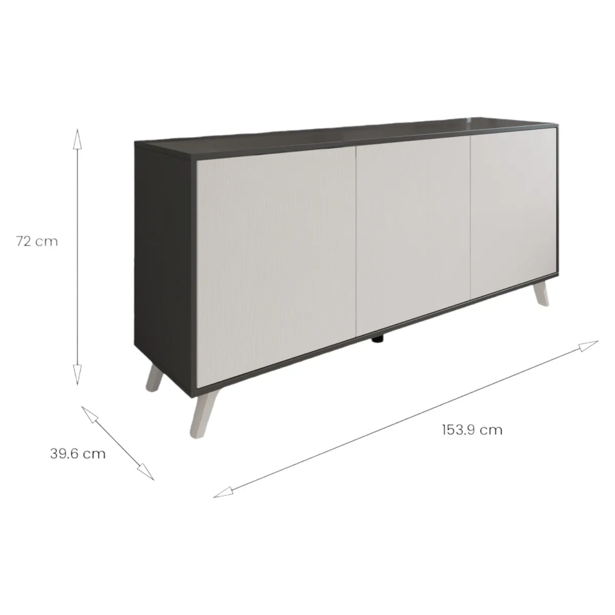 Madie|Credenze > Dmora Credenza antracite e bianca 153x39x72h cm 3 ante - Annina Bianco, Nero Antracite