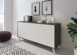 Madie|Credenze > Dmora Credenza antracite e bianca 153x39x72h cm 3 ante - Annina Bianco, Nero Antracite