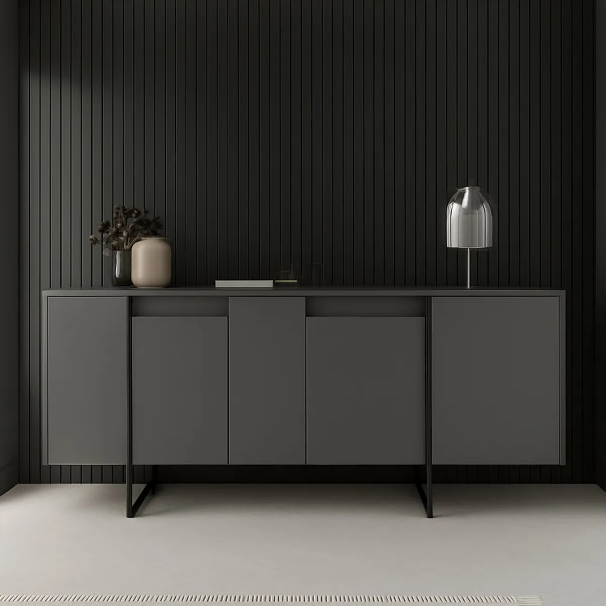 Cucina|Madie > Dmora Credenza antracite e nera moderna 160x35x80h cm 4 ante - Arta Nero, Nero Antracite