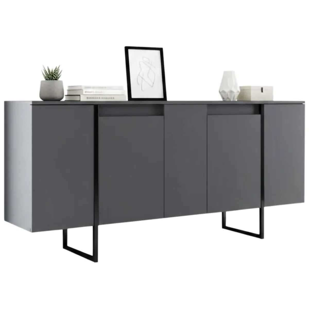 Cucina|Madie > Dmora Credenza antracite e nera moderna 160x35x80h cm 4 ante - Arta Nero, Nero Antracite