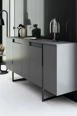 Cucina|Madie > Dmora Credenza antracite e nera moderna 160x35x80h cm 4 ante - Arta Nero, Nero Antracite