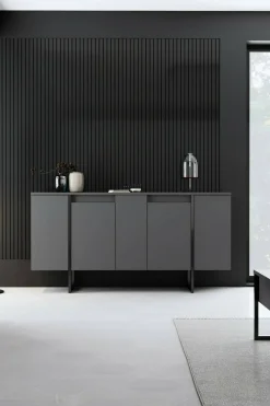 Cucina|Madie > Dmora Credenza antracite e nera moderna 160x35x80h cm 4 ante - Arta Nero, Nero Antracite