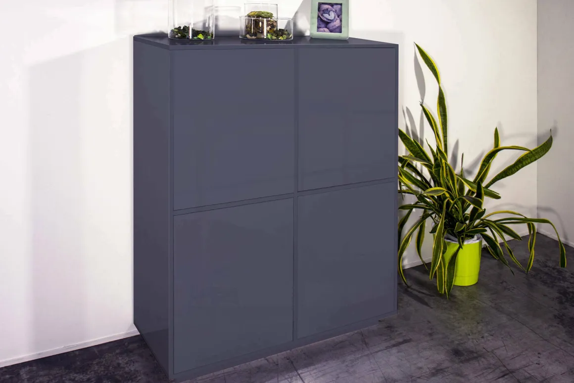 Credenza antracite lucida 100x41x126h cm 4 ante - Ara
