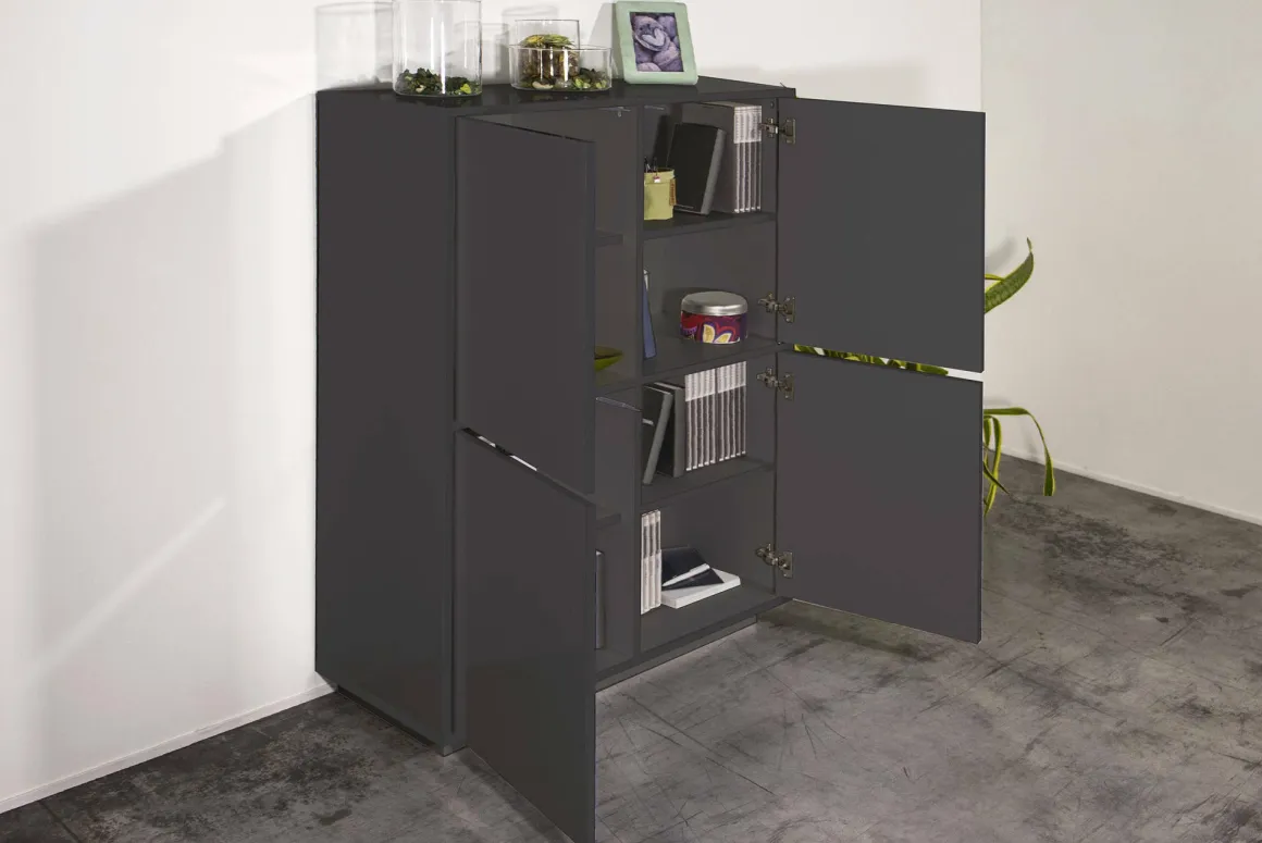 Credenza antracite lucida 100x41x126h cm 4 ante - Ara