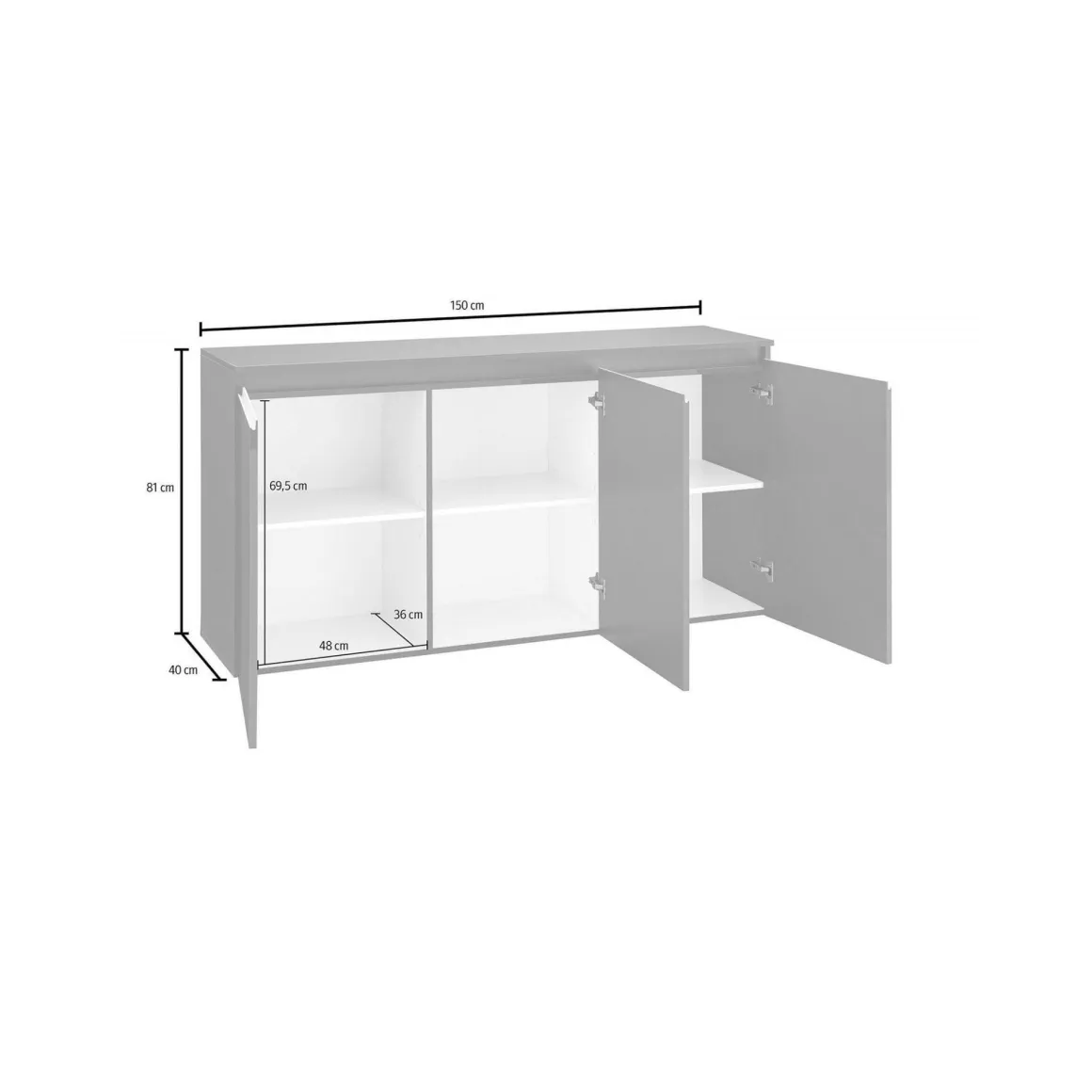 Credenza antracite lucida 150x40x81h cm 3 ante - Andesina