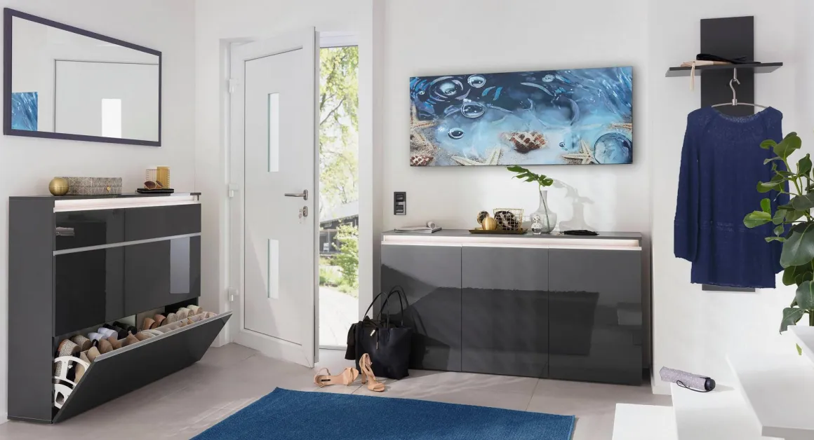 Credenza antracite lucida 150x40x81h cm 3 ante - Andesina