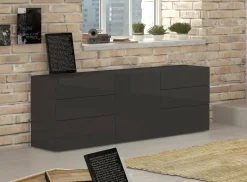 Cucina|Salotto > Dmora Credenza antracite lucida 170x40x60h cm 2 ante e 3 cassetti - Andie Nero Antracite