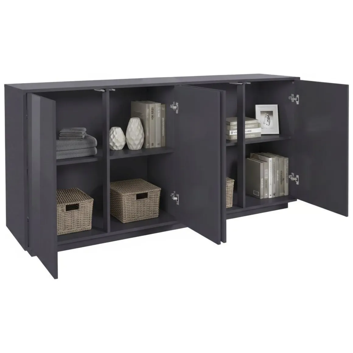 Credenza antracite lucida 180x41x86h cm 4 ante - Aulina