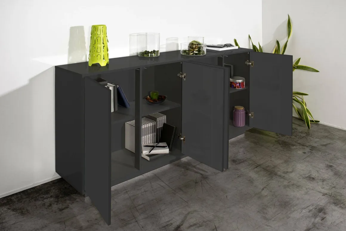 Credenza antracite lucida 180x41x86h cm 4 ante - Aulina