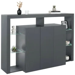 Cucina|Madie > Dmora Credenza antracite 150x40x100h cm 3 ante - Bagnasco Nero Antracite