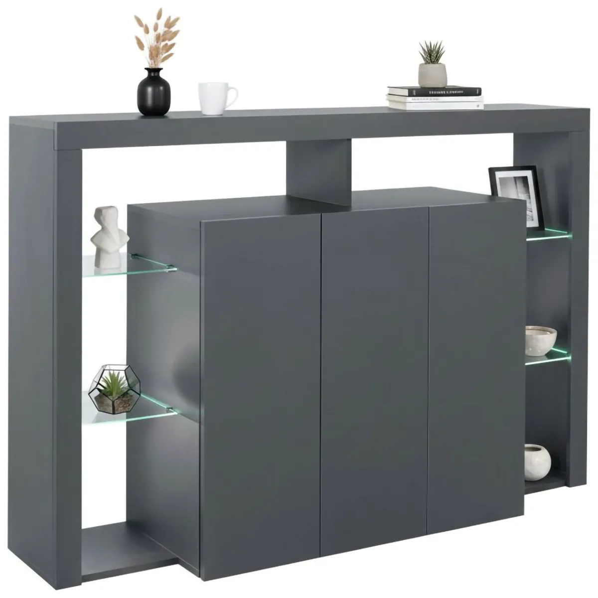 Cucina|Madie > Dmora Credenza antracite 150x40x100h cm 3 ante - Bagnasco Nero Antracite